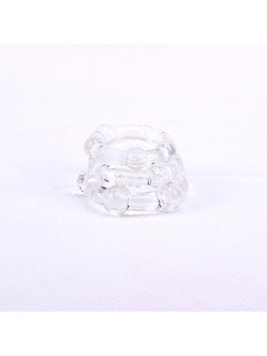 SET 3 ANELLI FALLICI CON RILIEVI STIMOLANTI "BEADED COCKRINGS" TRASPARENTI